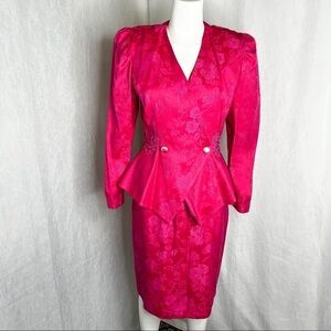 VINTAGE Nu-Mode 1990 Fuchsia Brokat / Jacquard Two Piece Skirt Suit
